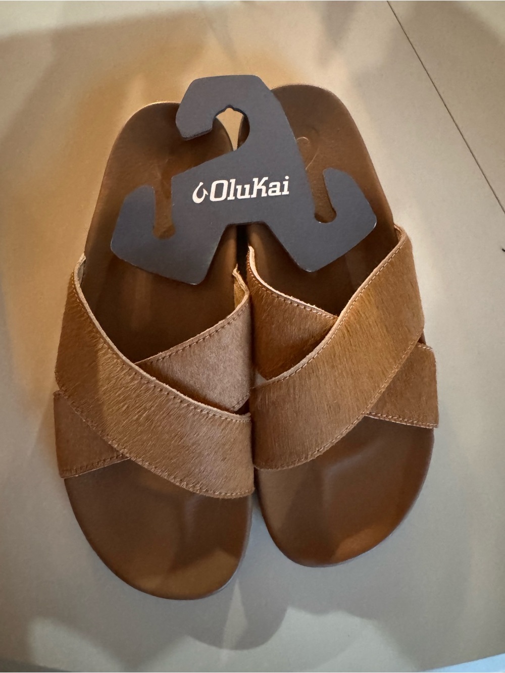 OluKai Women’s Kipe’A OHO  Tan/Tan Cross-Strap Slide Sandals
